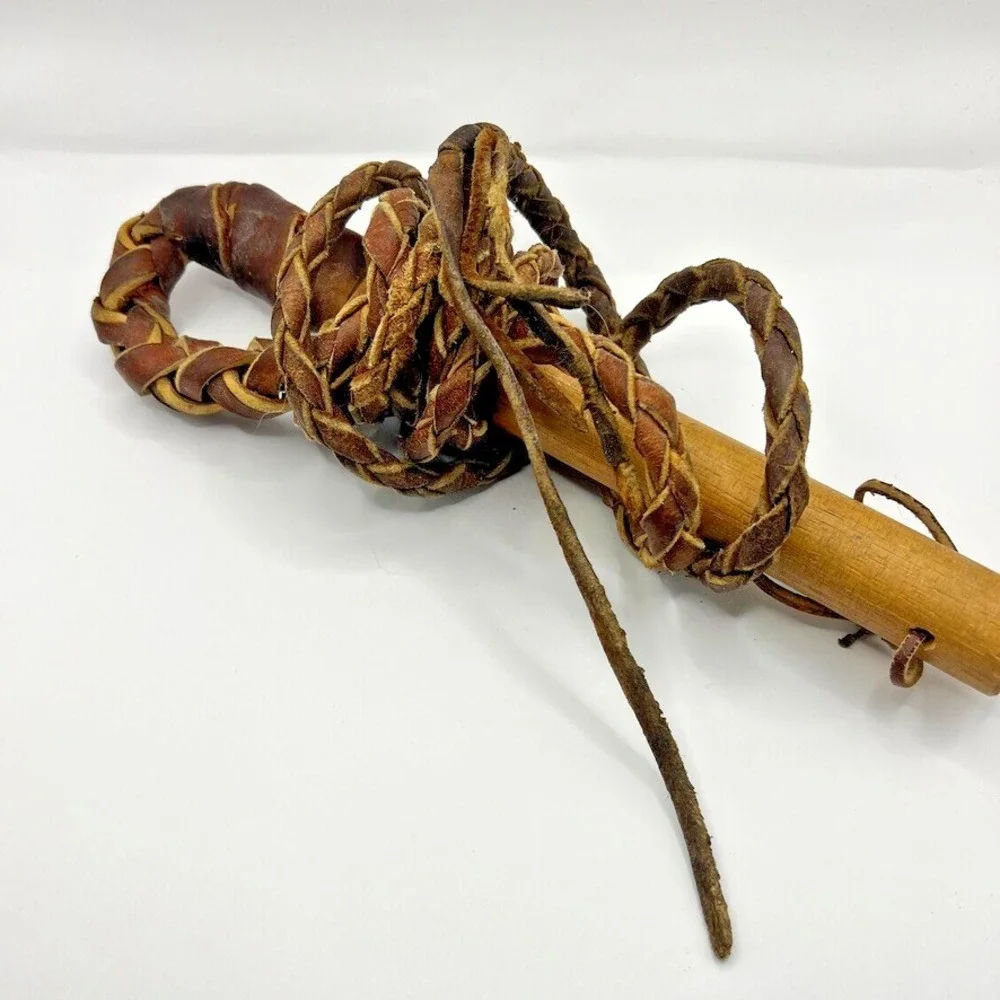 Vintage Leather &‎ Wood Braided Whip – Western Decor or Costume Prop Cosplay